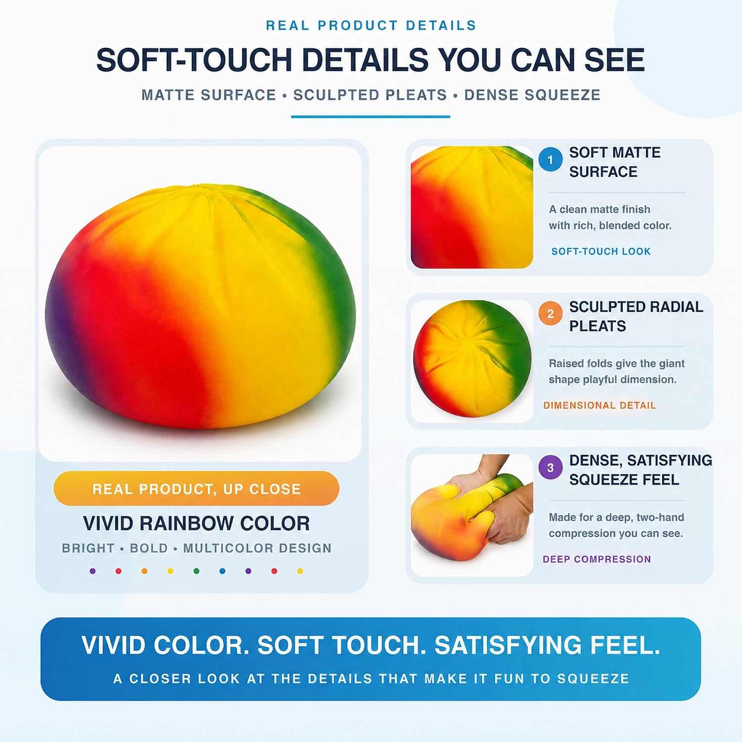 Giant Rainbow Squeeze Toy, 10-Inch 4 lb Weighted Slow-Rising Fidget for Two-Hand Stress Relief, Colorful Desk and Room Decor image 5