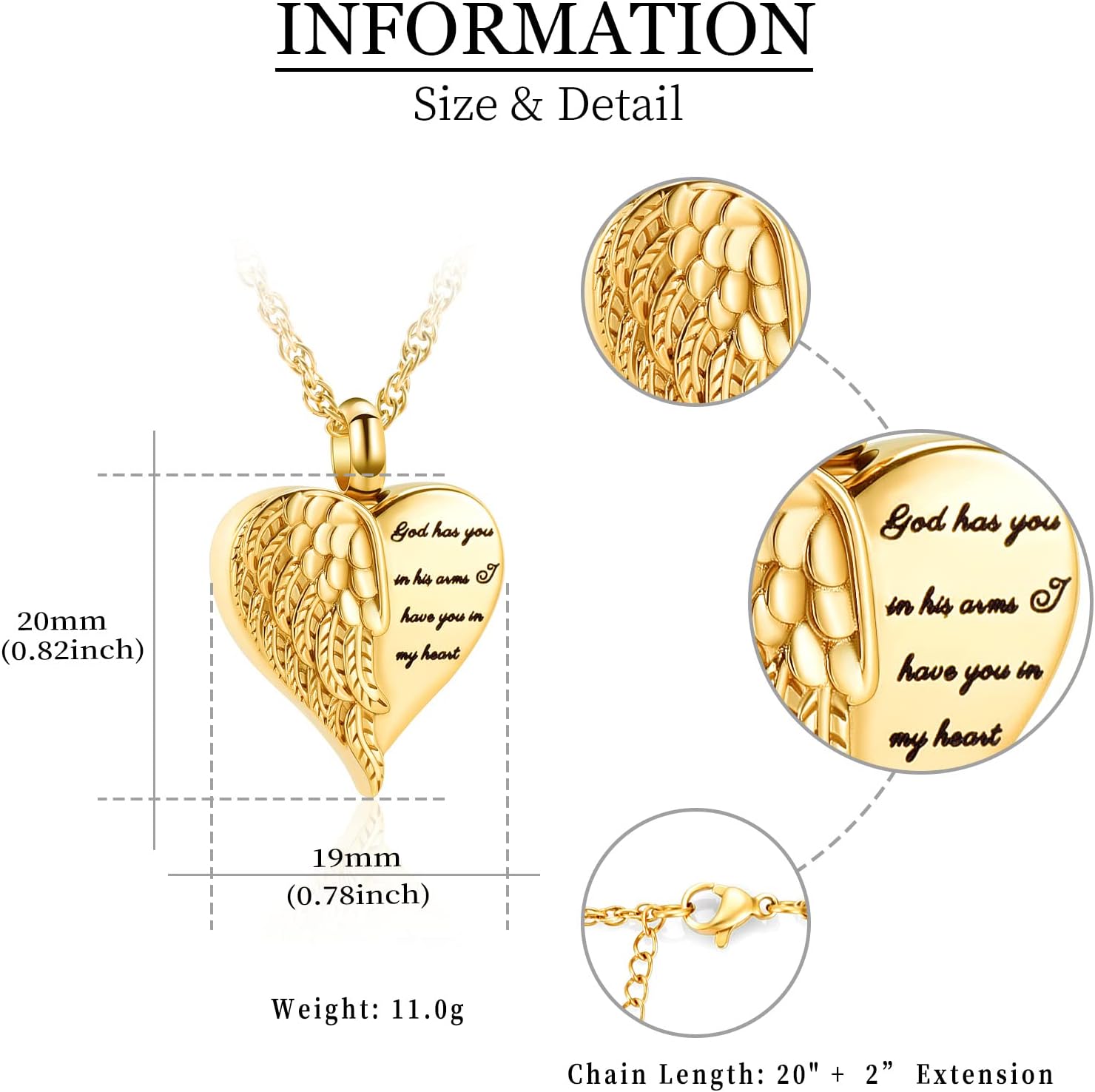 shajwo Cremation Heart Urn Necklace Ashes Jewelry for Women Men Keepsake Pendant Memorial Locket Ash Holder - Image 5