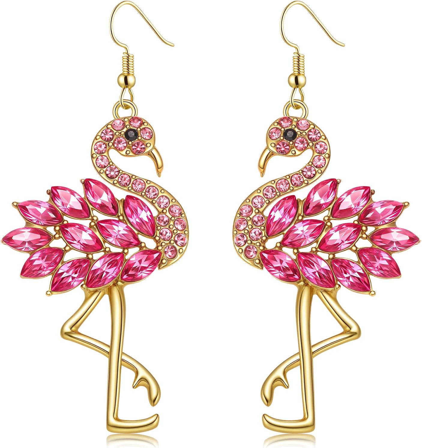 Rhinestone Flamingo Earrings Glitter Crystal Flamingo Friendly Dangle Earrings Pink Tropical Bird Drop Earrings for Women Hawaiian Summer Beach Vacation Earrings Jewelry Gift