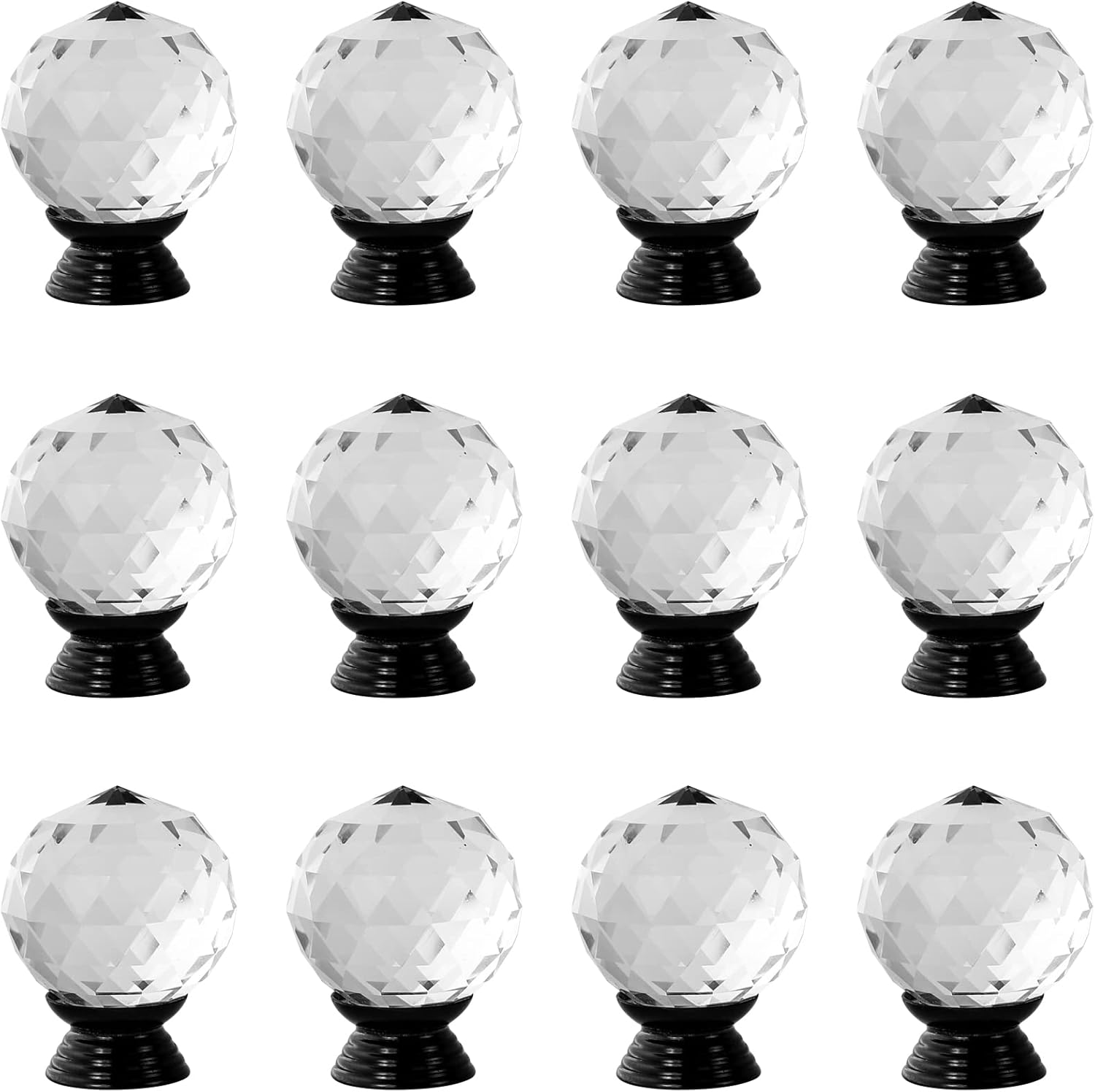 ANJUU 12 Pcs 30mm Round Shape Crystal Glass Knobs with Screws Drawer Knob Pull Handle