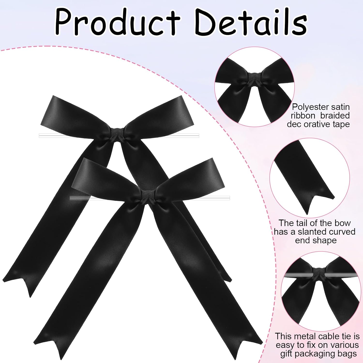 24 Pcs Satin Ribbon Bows 5x7 Inch Twist Tie Bows, Cute Black Bow Decor for Gift Wrapping Cake Treat Bags Craft DIY Gift Baby Shower Birthday Party Favors Wedding Decorations (Black) - Image 3