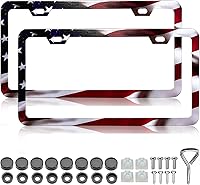 Vista 19 de LIN KANG - 2 marcos para placa, con diseño de las franjas de la bandera estadounidense, patrióticos, universales, de aluminio, acabado mate