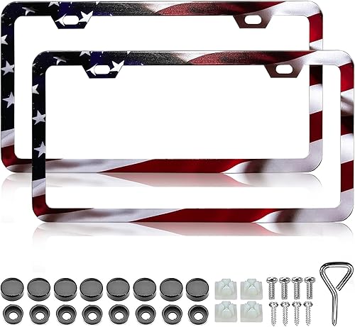 Miniatura 19 de LIN KANG - 2 marcos para placa, con diseño de las franjas de la bandera estadounidense, patrióticos, universales, de aluminio, acabado mate