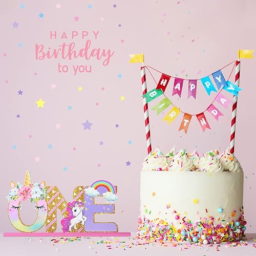 Miniatura 4 de Letrero de unicornio de una letra para el primer cumpleaños, centro de mesa de madera con arco iris, decoración de mesa de cumpleaños, suministros
