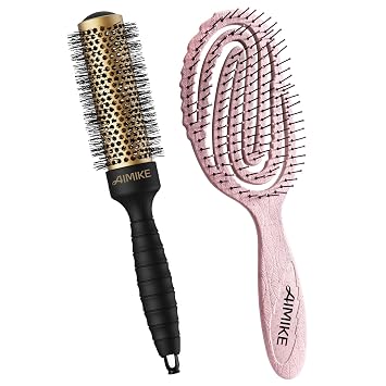 Professional Round and Detangling Hair Brush Set - Nano Thermal Ceramic Tech Brush - Eco-Friendly Vented brush w/Soft Bristles for Women - 1.3" Barrel - Pink