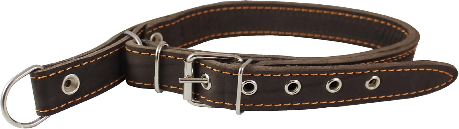 Dogs My Love Martingale Genuine Brown Double Ply Leather Dog Collar Choker Medium to Large Fits 17.5"-21" Neck.