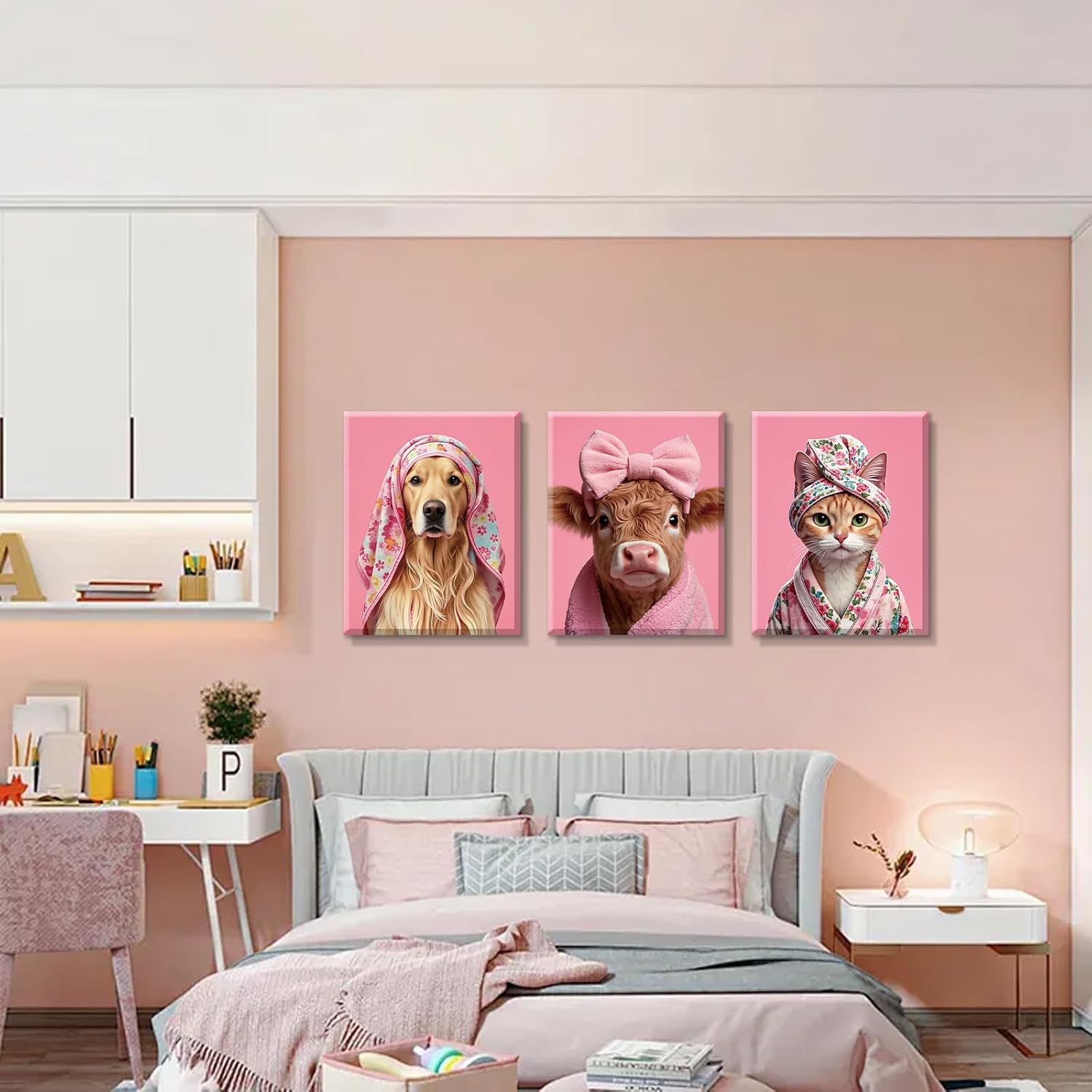 Funny Pink Animal Bathroom Wall Art Prints Set of 3 (12"x16") Ready to Hang image 5