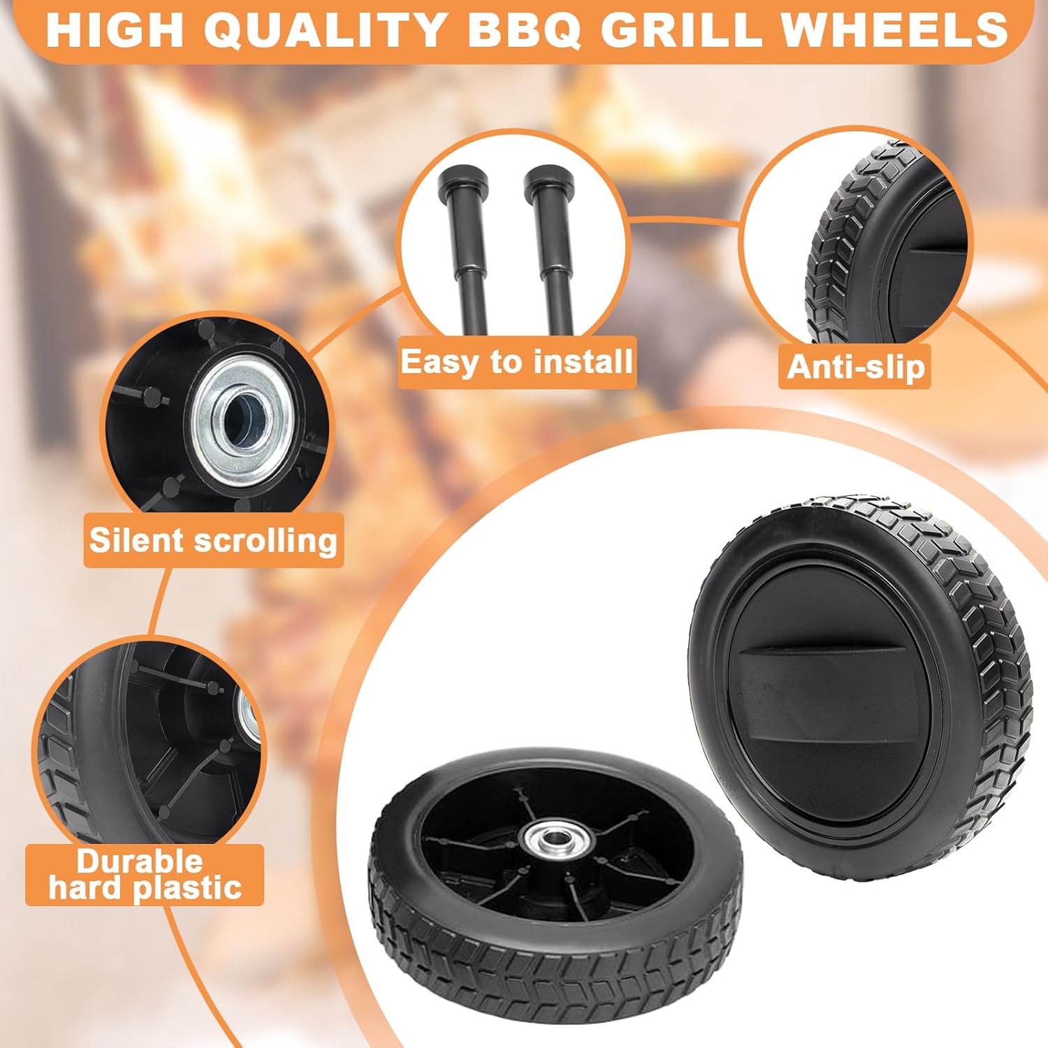 KIT0138 Grill Wheels & HDW302 Swivel Caster for Traeger Grill Replacement Parts Pro Series 34, Pro 780, 2PCS HDW332 7" Smoker Wheels & 2PCS 3'' Caster Parts Replacement Wheel for Traeger Accessories