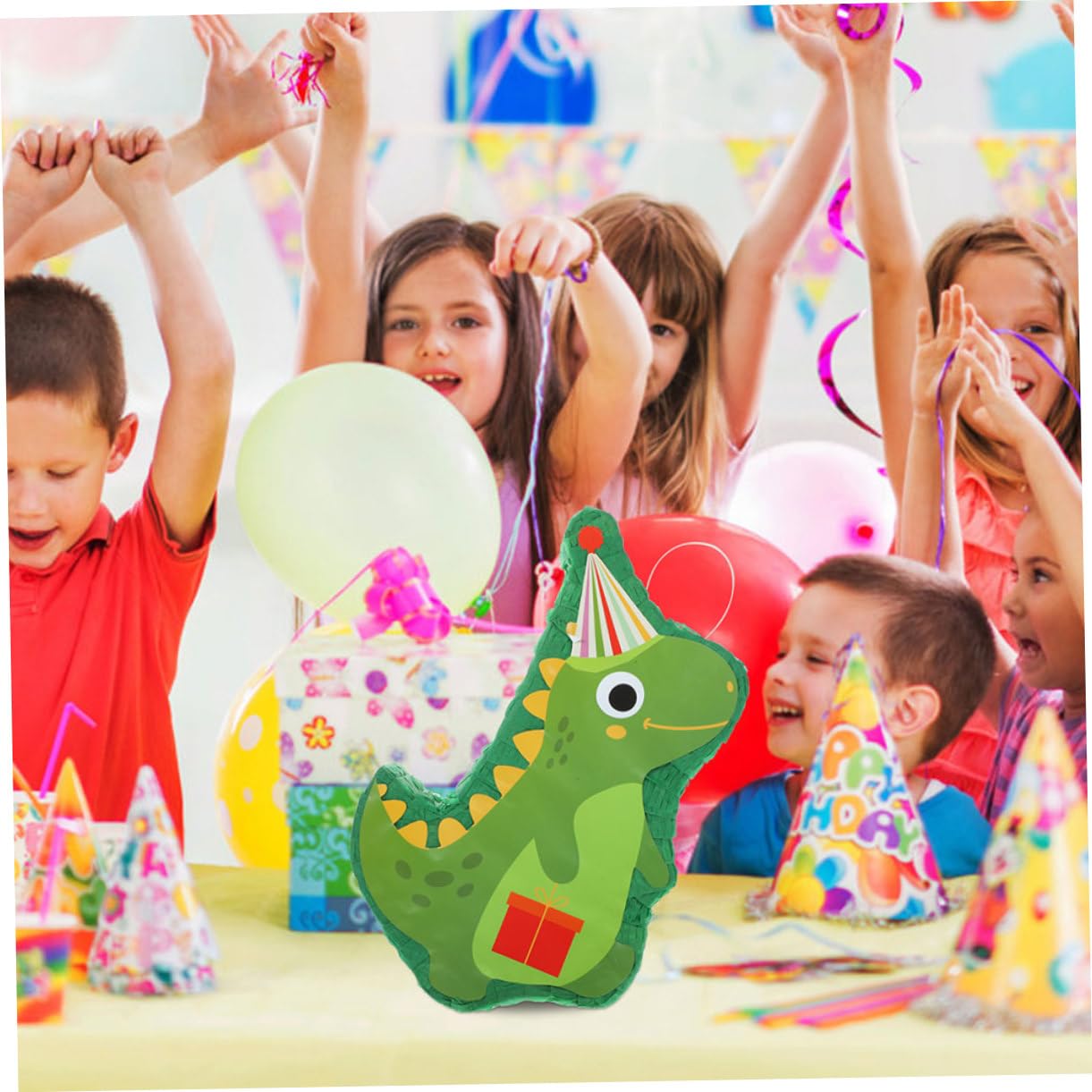 UPKOCH Piñata de Dinosaurio de Papel para Fiesta de Cumpleaños y Navidad, Contenedor de Dulces Colgante Palo, Adorno Divertido para Celebración