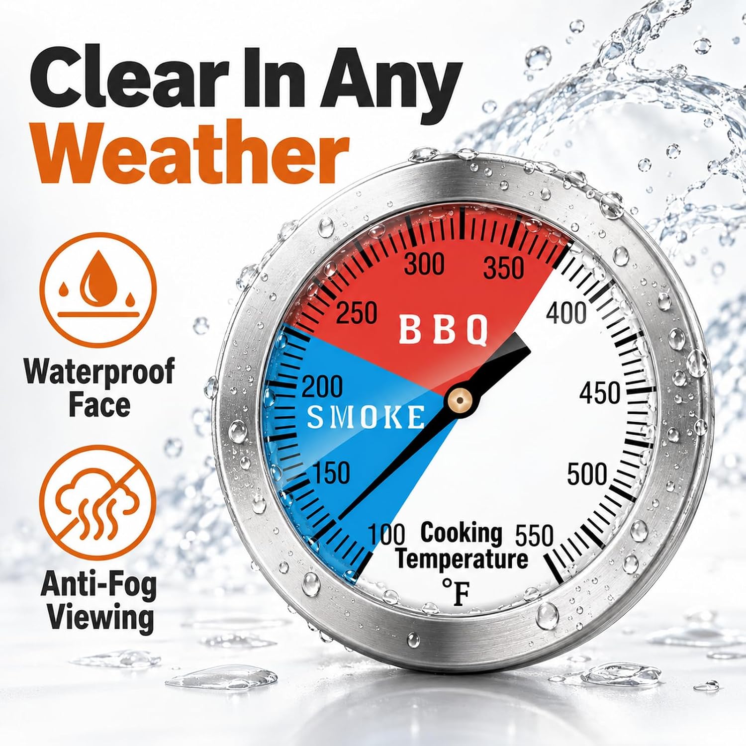 Grill Thermometer for Outside Grill, 2 Inch BBQ Thermometer for Grill