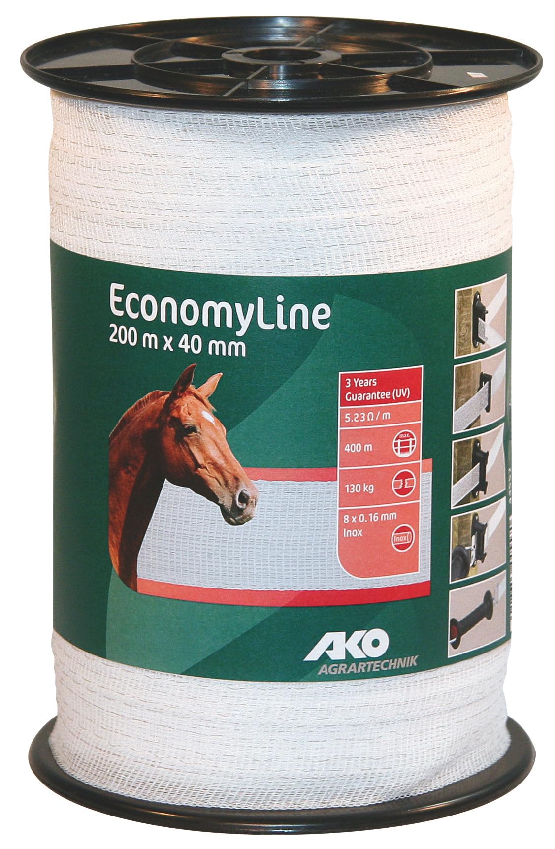 AKO Fencing Band EconomyLine, 200m, 40mm, weiß, 8 x 0,16mm NIRO