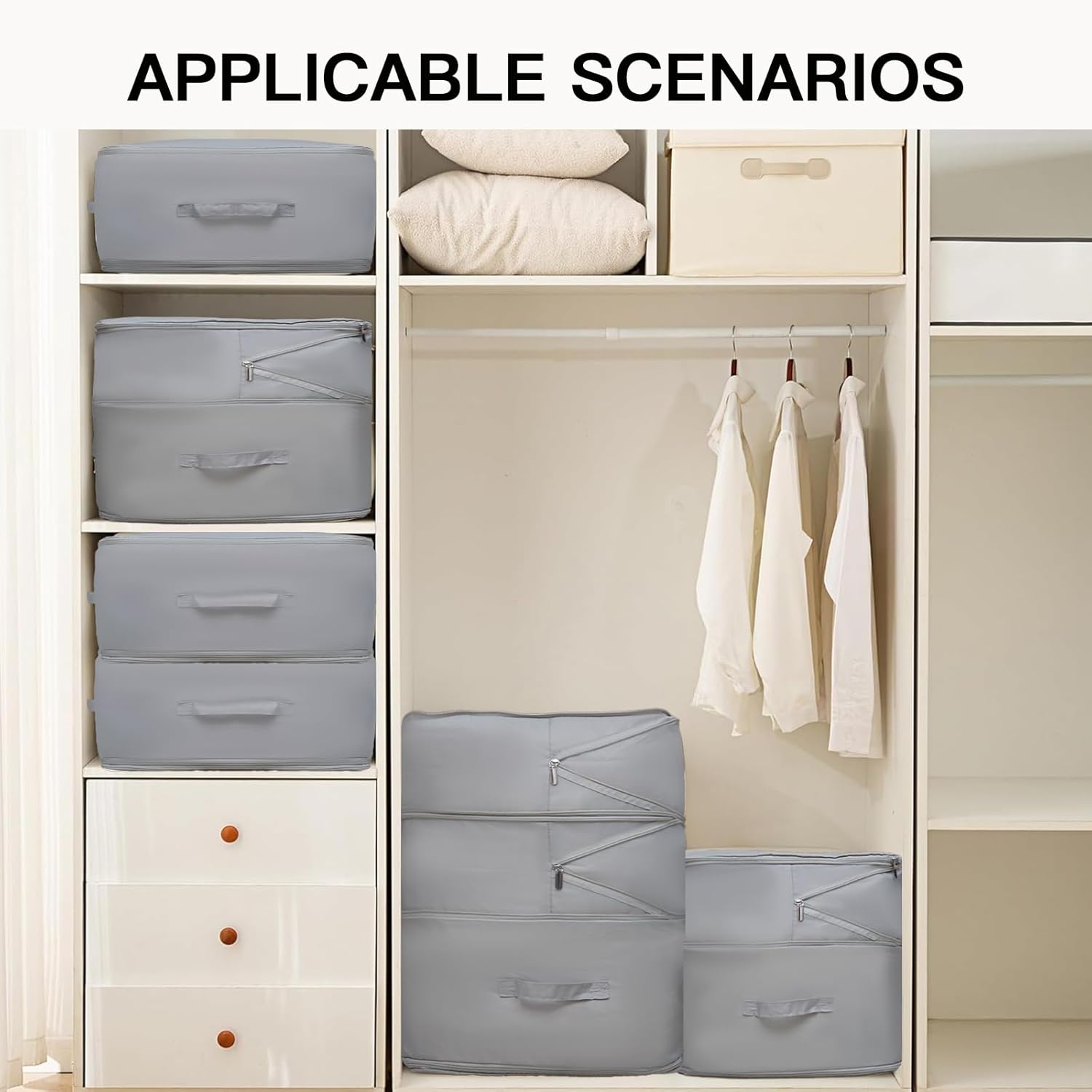 Four Oxford Cloth Comforter Storage Bags - Space-Saving, Large-Capacity, Washable, Suitable for Storing Blankets and Bedding, Gray