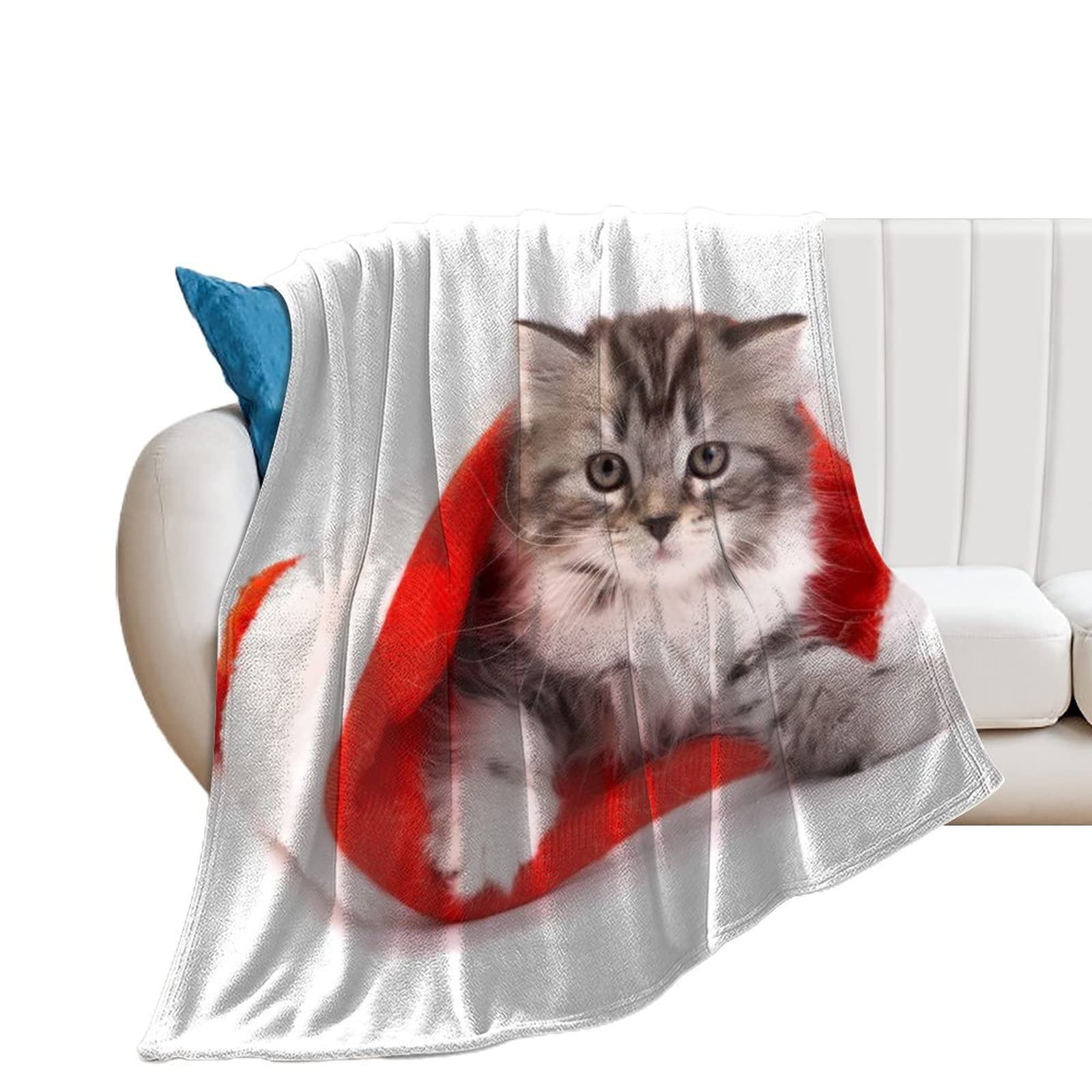 Couverture polaire chat de Noël contre les soirées froides sur le canapé