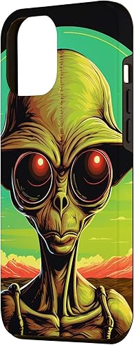 Vista 2 de iPhone 15 Pro Max Cute Green Alien Head UFO Space Face Alien Case