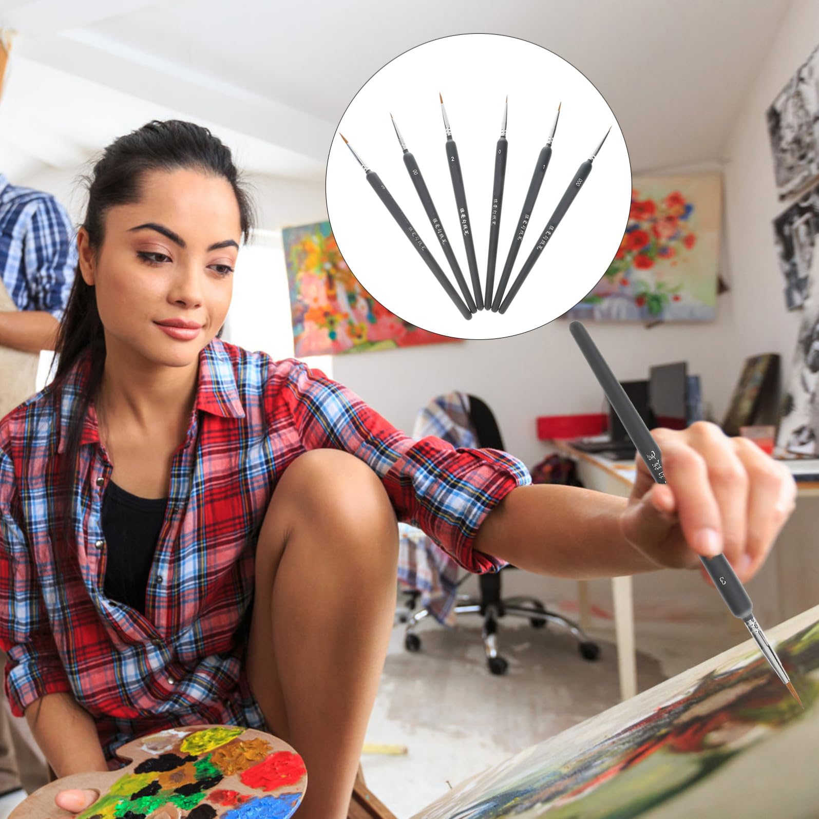 SEWACC Juego de 6 Pinceles de Acuarela Ligeros de Pelo de Comadreja Mango de Plástico, Ideales para Pintura al Óleo y Acrílicos para Adultos y Profesionales