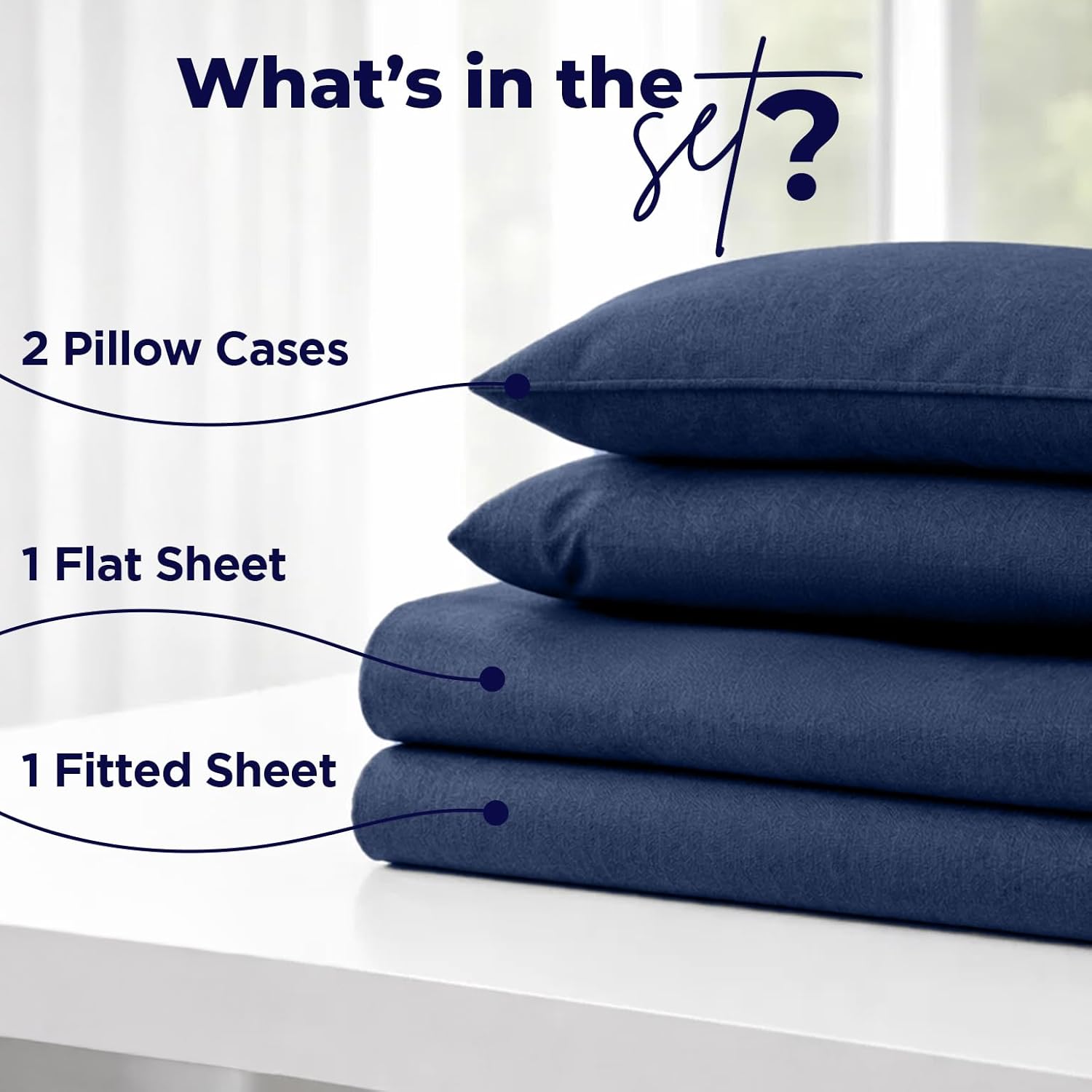 DAN RIVER California King Sheet Set Soft 100% Cotton T-Shirt Sheets Deep Pocket Jersey Knit Bed Sheets, 4-Piece Bedding Set for All-Season Comfort Navy