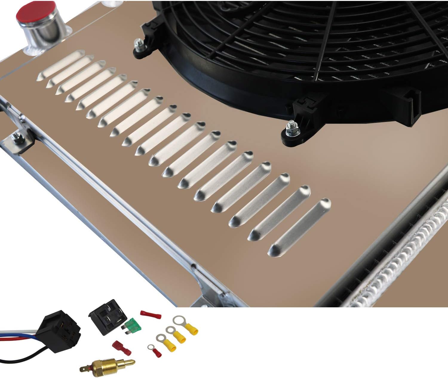 3 Row Radiator Fit 63-66 Chevy GMC C/K series & 64-66 Oldsmobile & 61-66 Pontiac 3.2L 3.8L 4.1L 4.8L L6/4.6L 5.3L 6.4L V8 All Aluminum Radiator + Shroud + Fan + Relay