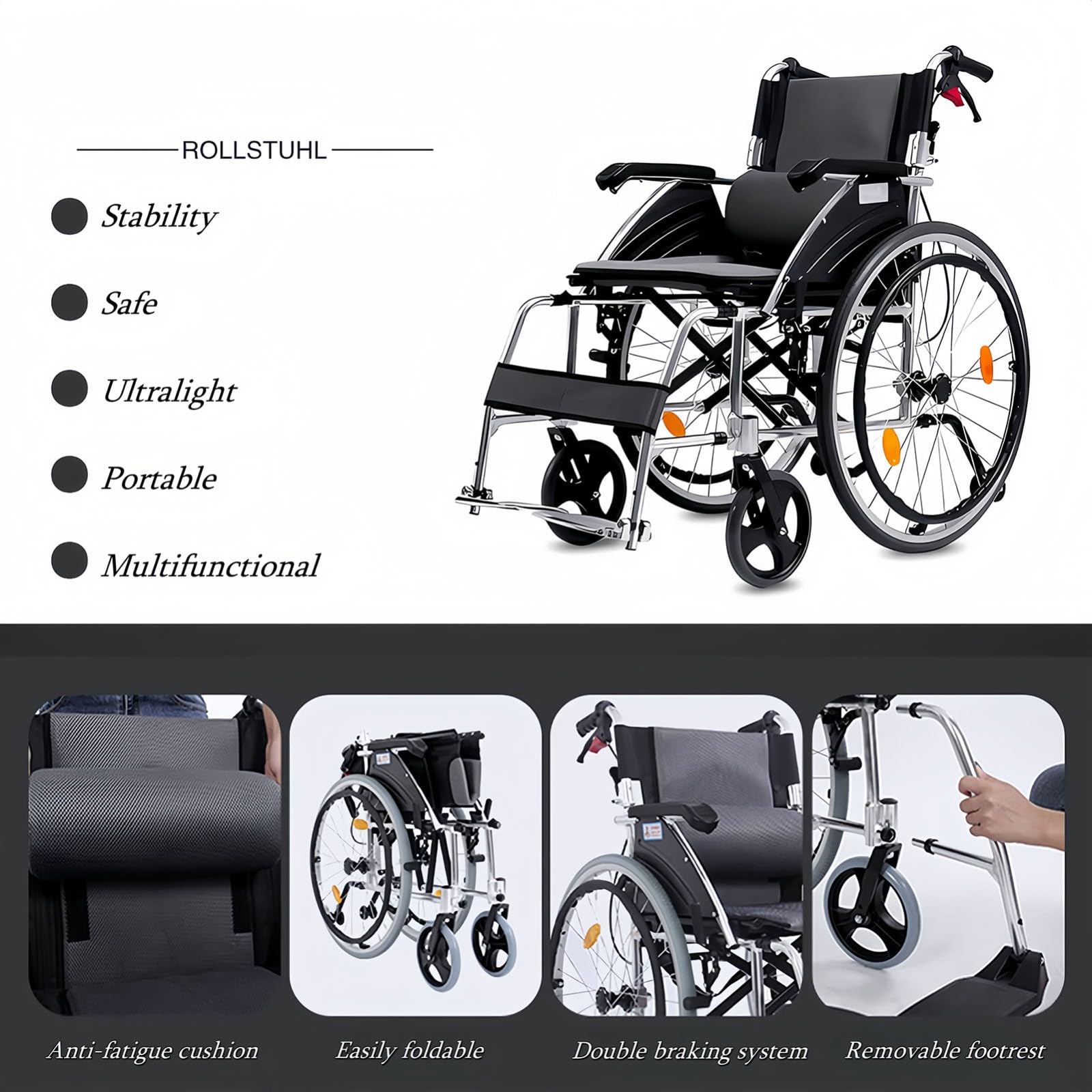 Silla Ruedas De Viaje Ligera Y Plegable, Sillas Ruedas Aluminio Ultraligeras Con Autopropulsión, Silla De Ruedas Activa Para El Hogar Y Los Viajes, Capacidad De Carga 150 Kg A