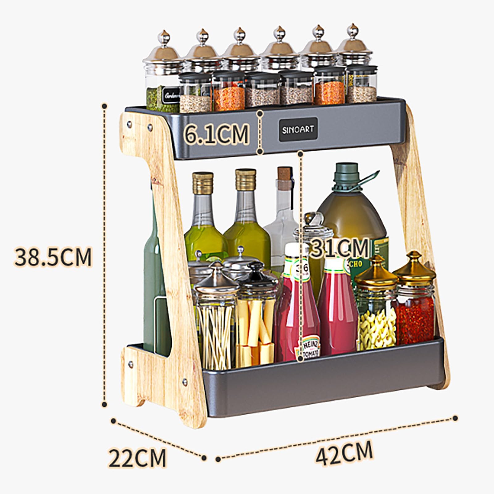 Organizer per Porta spezie a 2 Livelli, ripiano Porta spezie in Metallo, Organizer per Porta spezie da Cucina, Contenitore per spezie da Armadio per Cucina, Soggiorno, Bagno