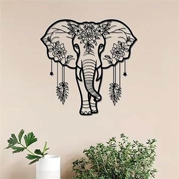 LUOZIQINX Elephant Metal Wall Art, Black Animal Head Wall Art Decor, Silhouette Art for Living Room, Bedroom, Dining Room,40cm/15.7in