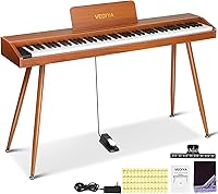 Vediya 88-Key Semi-Weighted Digital Piano Keyboard for Beginners - Electric Piano with MIDI, Pedal, 600 Tones (Brown Wood Finish)