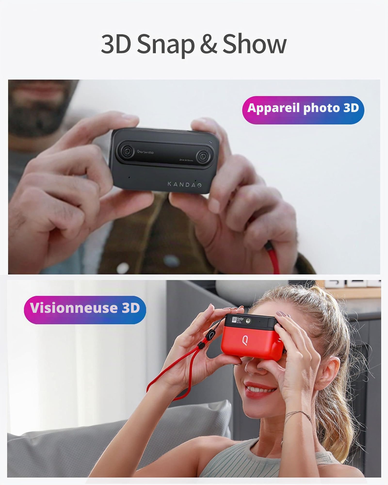 KanDao QooCam Ego - Caméra 3D intégrée avec visionneuse, vidéos 4K, Affichage stéréoscopique instantané, idéale pour Les Voyages, Les fêtes, Appareil VR, Appareil Photo Noir et visionneuse 3D Rouge.