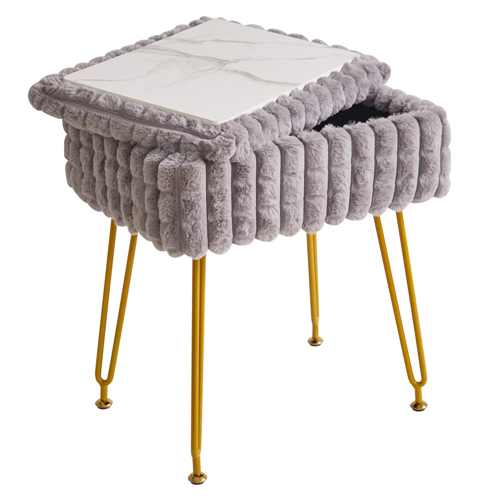 IBUYKE Silla de Maquillaje Rectangular, con Espacio de Almacenamiento, Taburete otomano, Silla de Maquillaje, Silla de Mesa de Maquillaje, con pies Antideslizantes, Gris WBD004G