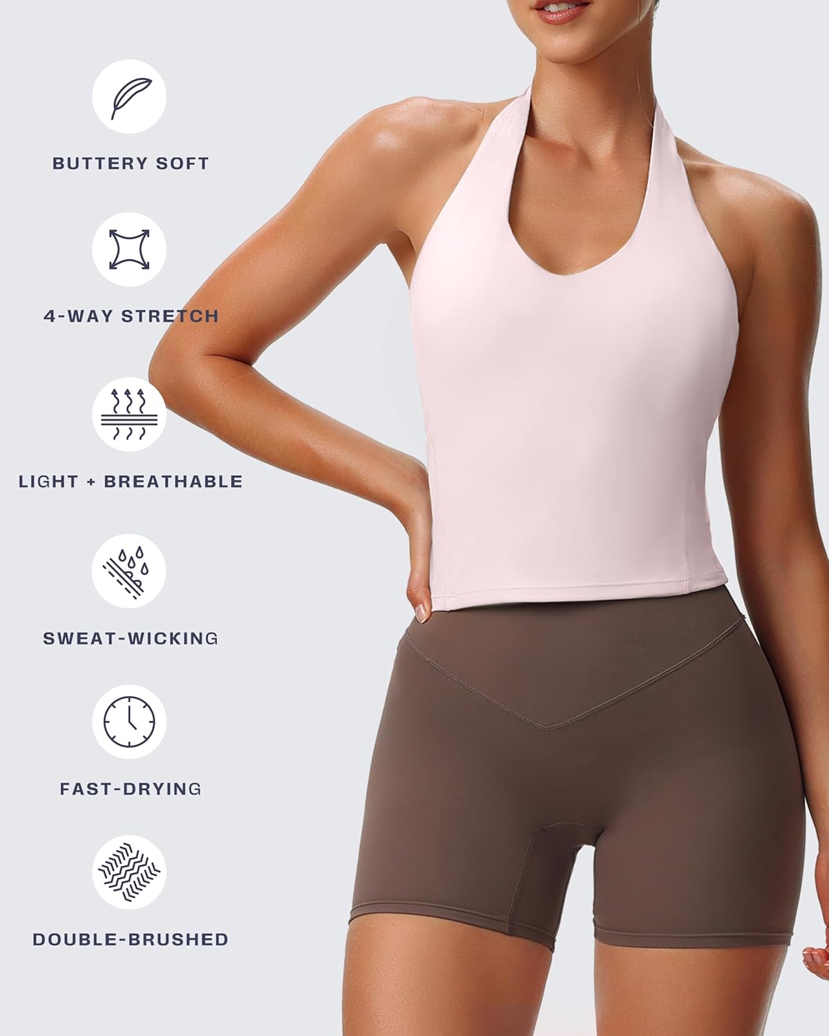 Aoxjox Women's Sleeveless Hailey Halter Tank Tops Workout Athletics Gym Yoga Curve Longline Crop Top