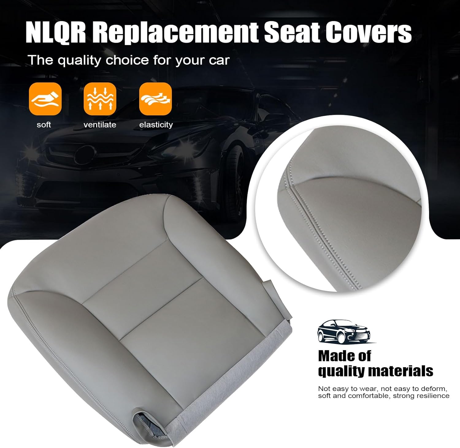 NLQR Driver and Passenger Side Bottom & Back Seat Covers Replacement Leather Gray Compatible with Chevy Silverado Tahoe Suburban GMC Sierra Yukon 1995 1996 1997 1998 1999