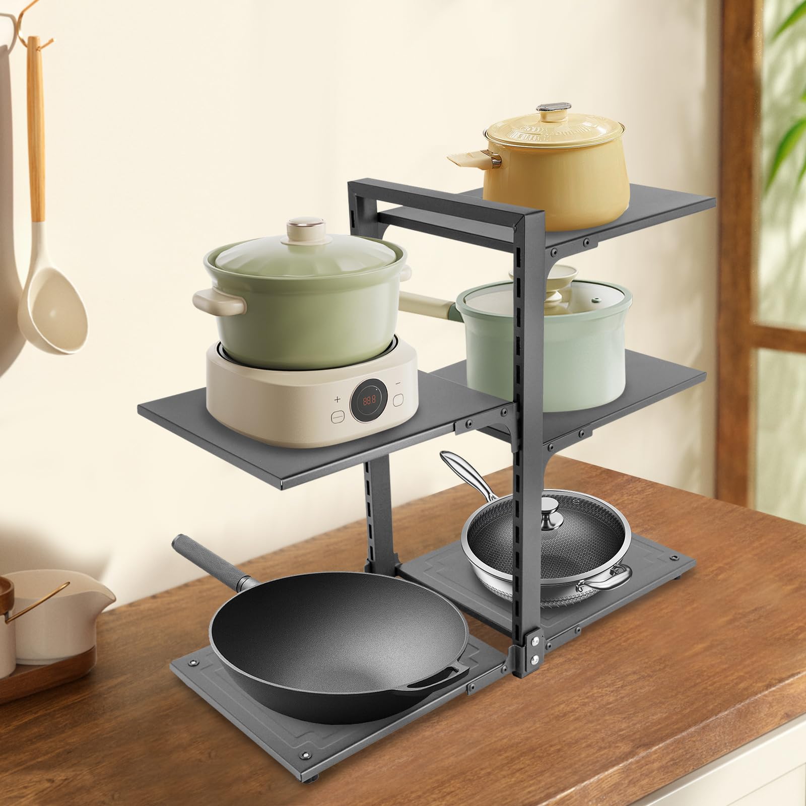 Organizzatore per pentole, armadietto da cucina, organizer per pentole e padelle, 5 ripiani, resistente pentole, padella, scaffale sotto lavandino, organizer e stoccaggio, capacità di peso