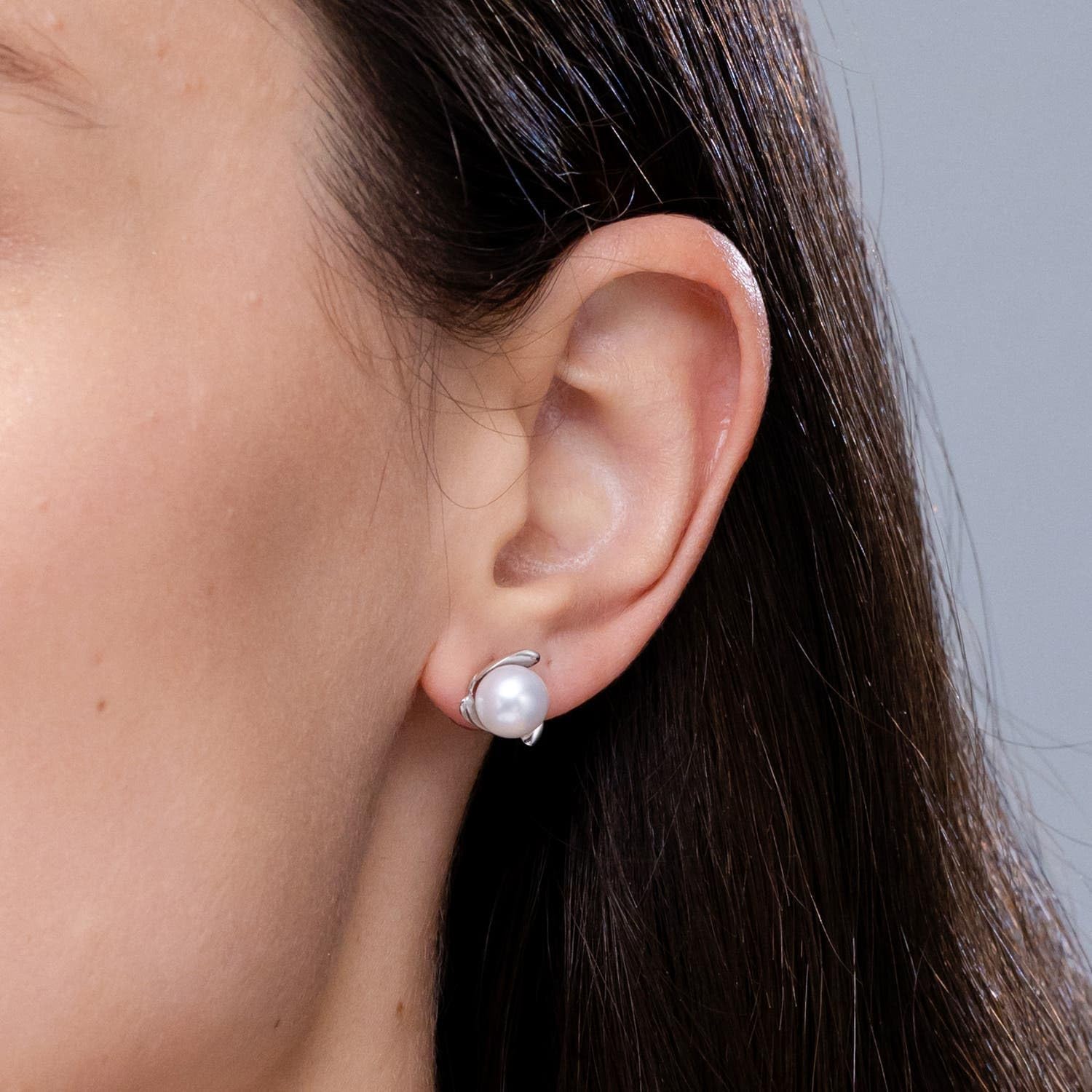 ANGARA Freshwater Pearl Earrings for Women | Round Freshwater Cultured Pearl Floral Earrings in 14K Solid Gold/Platinum | June Birthday, Anniversary, Gemstone Jewelry Gift