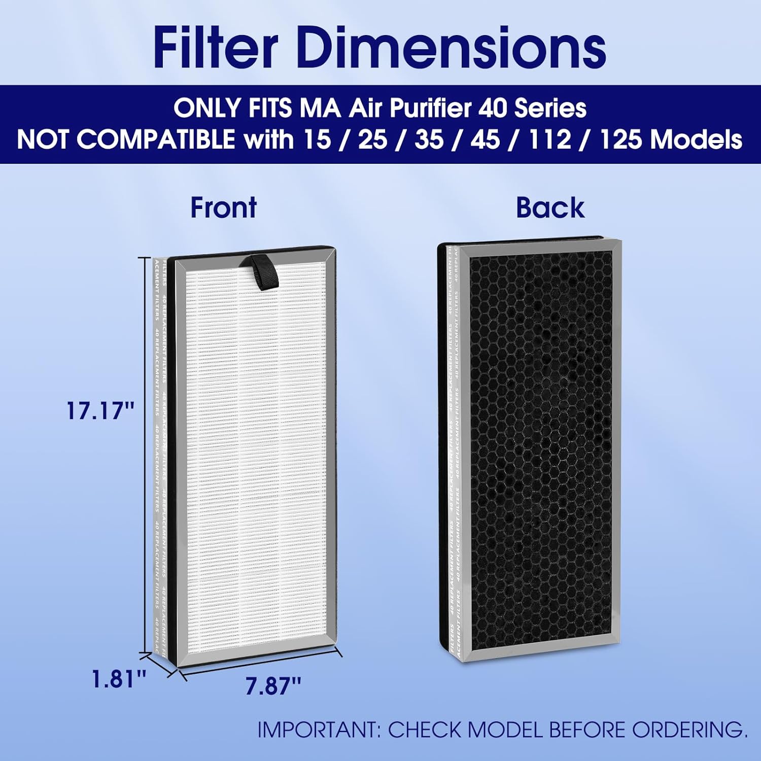 40 Replacement Filter Compatible with MA Air Purifier 40 Series, 3-in-1 High-Efficiency H-13 Grade, Pre-Filter and Activated Carbon, 4 Pack - Image 3