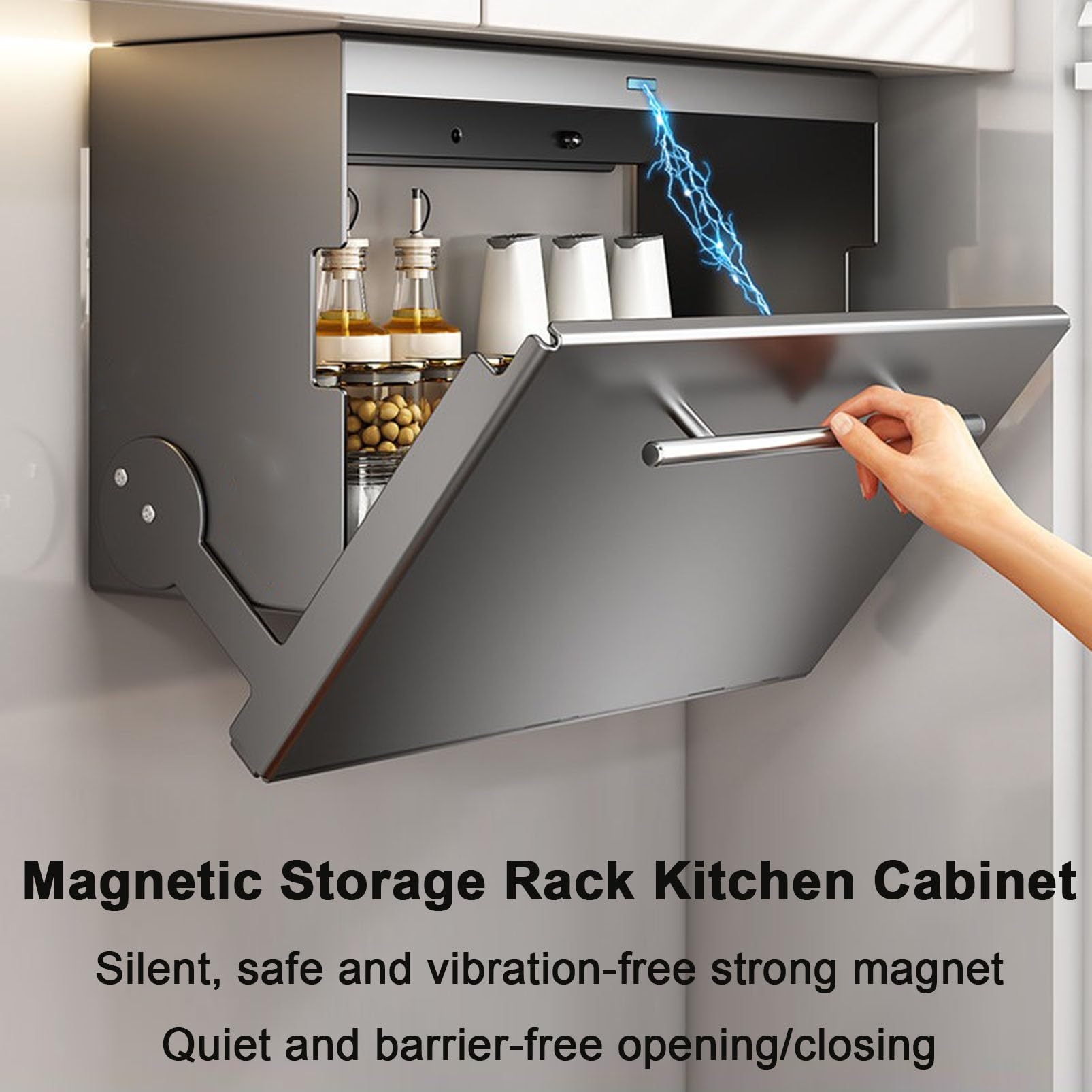 Armoire de Cuisine Murale avec Porte Rabattable, Organisateur de Garde-Manger Peu encombrant pour épices/Assiettes/Tasses, Buffet Multifonctionnel