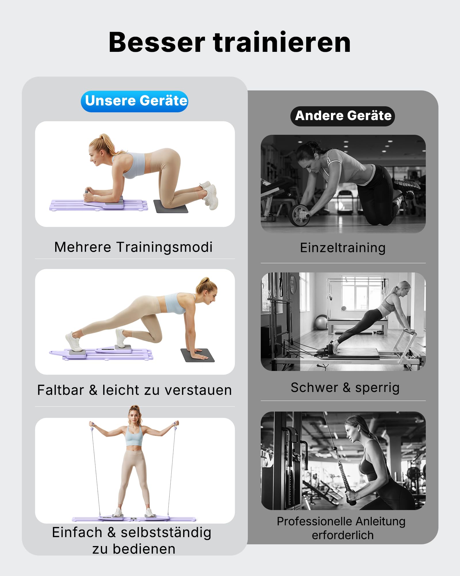 MERACH Pilates Reformer – Pilates Board Multifunktions Reformer für Pilates mit Widerstandsbändern zählen und Kniepolster, 120 KG klappbar, Fitnessgeräte für Zuhause Bauchtrainer für Zuhause