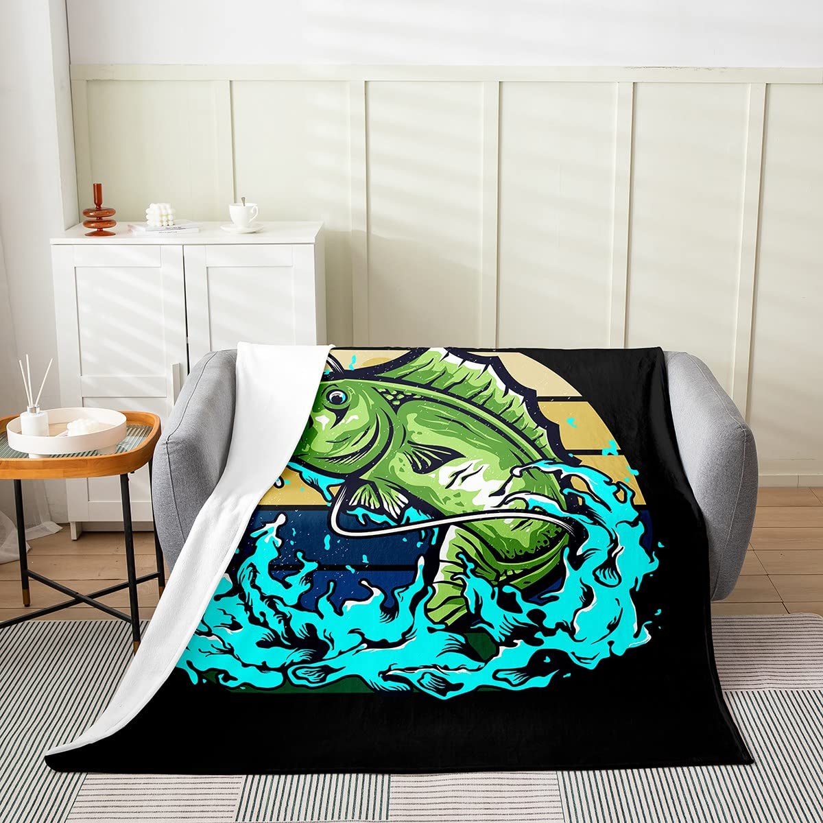 Loussiesd Pike Fish All Season,Bed Blanket Bass Big Fish Plush Throw Blanket,for Sofa Kids Fishing and Hunting Flannel Fleece Blanket Ultra Soft Blue Green Black Baby 30x40 Inch