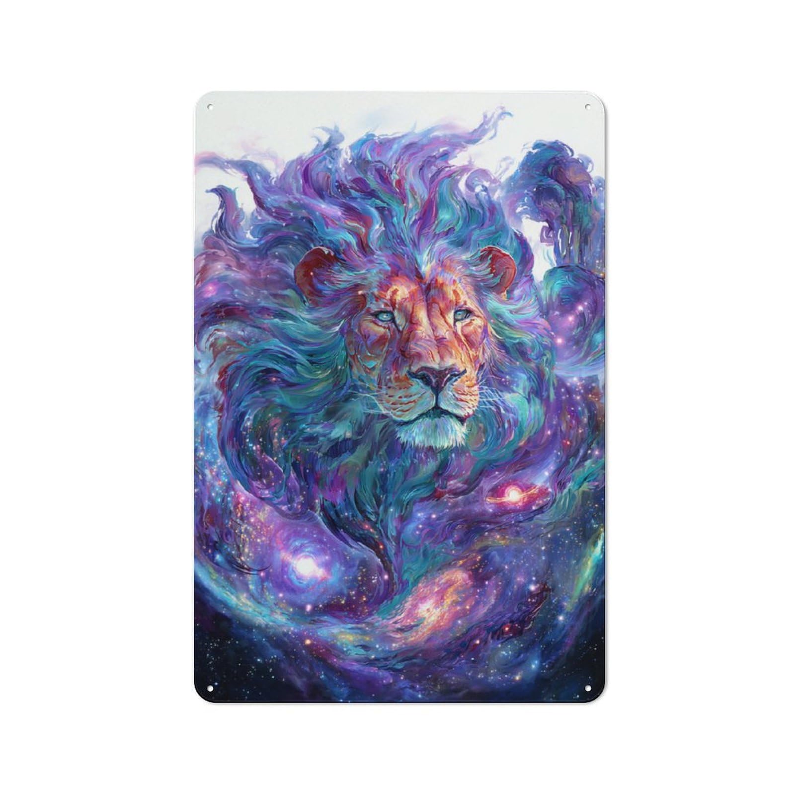 Junmoney Cosmic Lion Majesty Printed Metal Sign 30X20cm For Home Office Or Studio, A Christmas Gift For People Styling Home Office And Studio