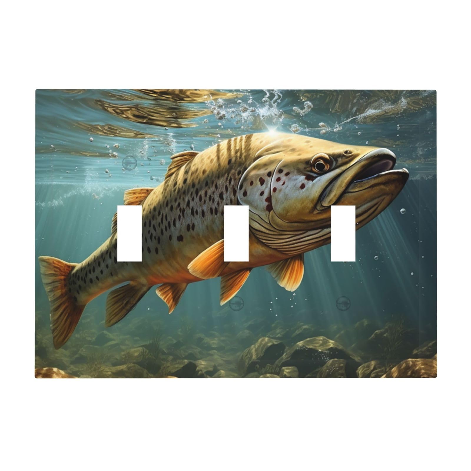 Kloph Fish Decorator Light Switch Covers Wall Plate 3-Gang Mid Size 6.7" X 4.8" Triple Toggle Switch Wallplate Decorative 3 Gang Wall Switch Plate Covers Polycarbonate Thermoplastic