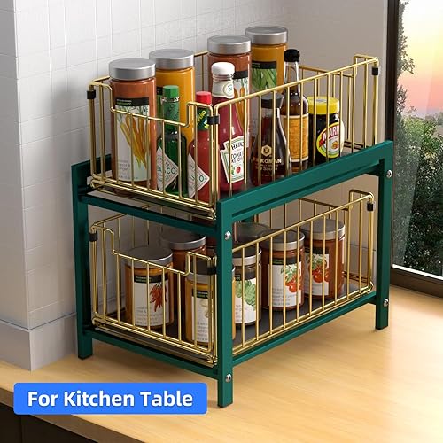 Miniatura 6 de Lxmons Organizador de cajones de cesta deslizante de 2 niveles, organizador extraíble para debajo del fregadero, estante organizador de metal para