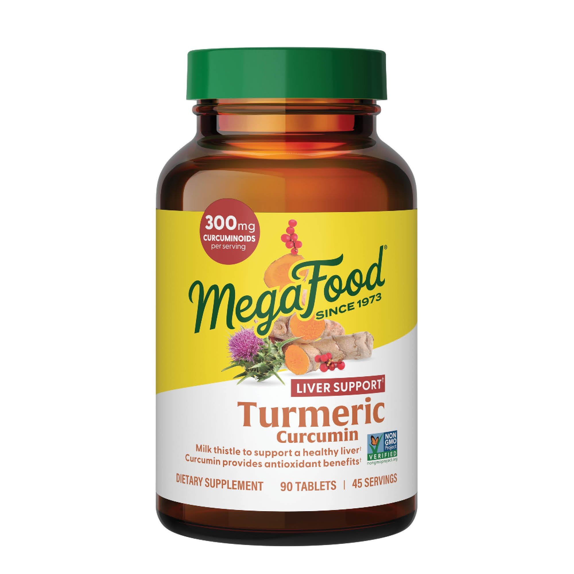 MegaFood Turmeric Curcumin + Milk Thistle for Liver Support, 90 Tablets 90 Count (Pack of 1)