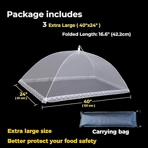 Miniatura 2 de Cubiertas de malla para alimentos para exteriores, 3 extra grandes de 40 x 24 pulgadas, cubierta de malla para alimentos para exteriores, barbacoa,