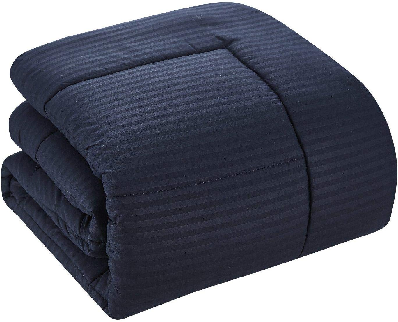 Exclusive Discount 60% Price Sweet Home Collection 8 Piece Bed In A Bag with Dobby Stripe Comforter, Sheet Set, Bed Skirt, and Sham Set - Queen - Navy