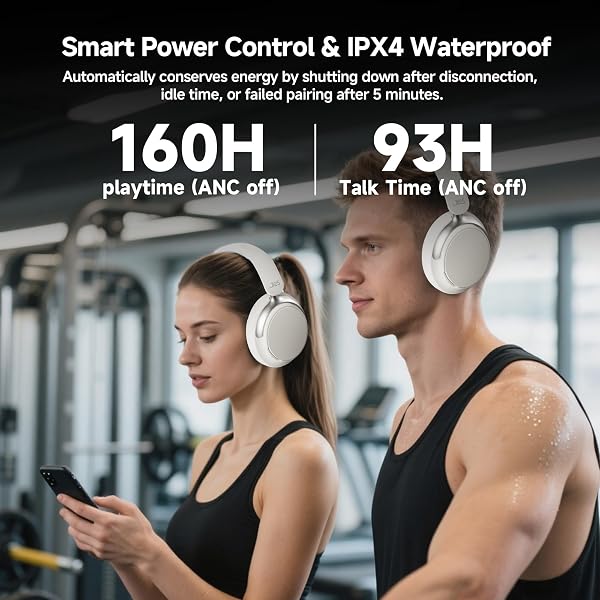 Hybrid Active Noise Cancelling Headphones Over Ear Bluetooth 5.4, 160H ANC Playtime with Transparent Mode,Deep Bass,Multipoint,IPX4,Mic for Calls,Wireless Headphones Foldable for Travel,Gym,Work-Beige - 5