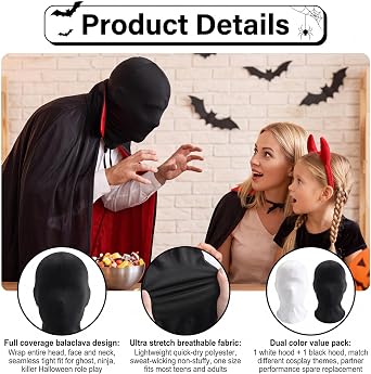 Pack of 2 Black Masks Halloween Mask Spandex Full Face Mask Costume