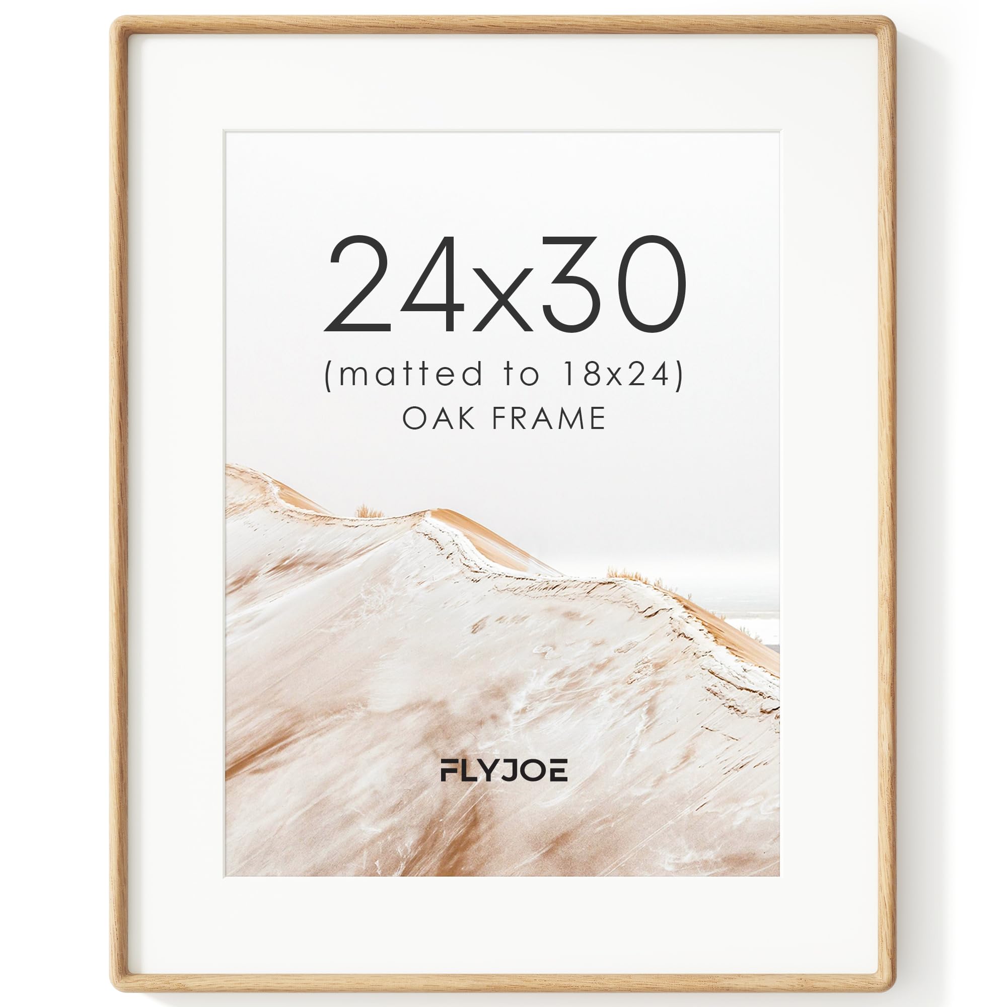 24x30 Picture Frame, Natural Solid Oak Wood Photo Frame, Rounded Corner