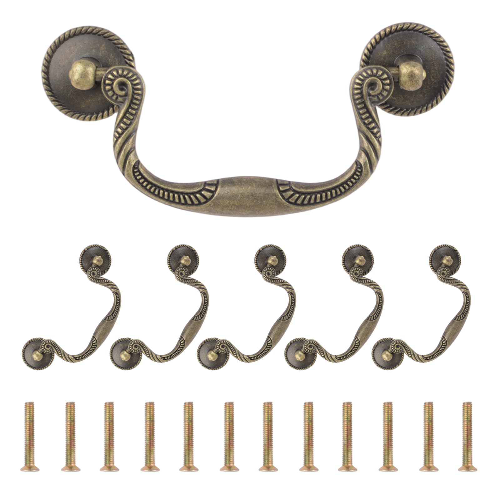 INCREWAY 6PCS Drop Bail Handle Pulls 84 mm Hole Spacing Antique Drawer Pulls Handles Furniture Door Hardware for Kitchen, Cabinet, Dresser — image 1