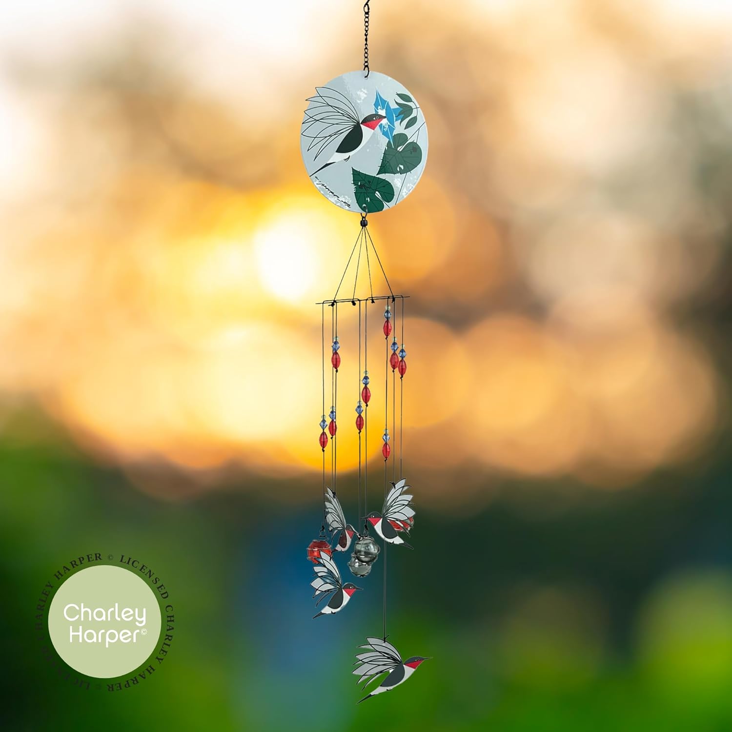 Red Carpet Studios Windchimes - Charley Harper Mid Century Modern Spiral Wind Chime Garden Gift, 31" Long, Little Sipper Hummingbird
