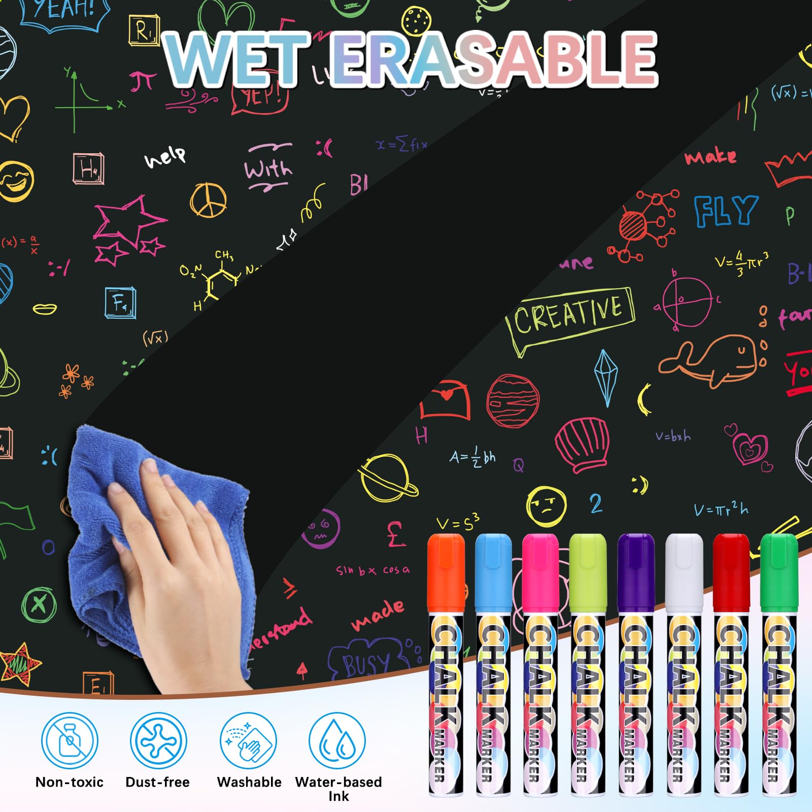 JIANTA Penne a Gesso Liquido Jumbo 8 Colori Gessetti Lavabili per Finestra 10mm Pennarelli per Lavagna