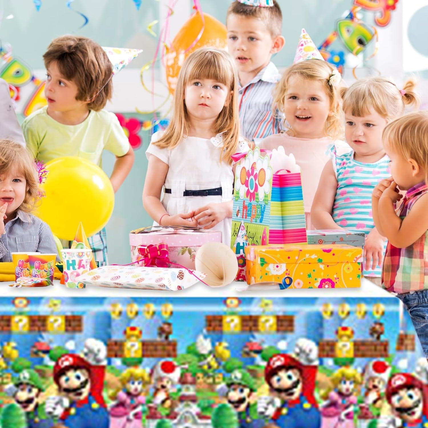 2Pack Mario Tablecloth Disposable Tablecover Birthday Party Supplies and Decorations for Kid Boy Baby Shower Rectangle Tables 70"X42"
