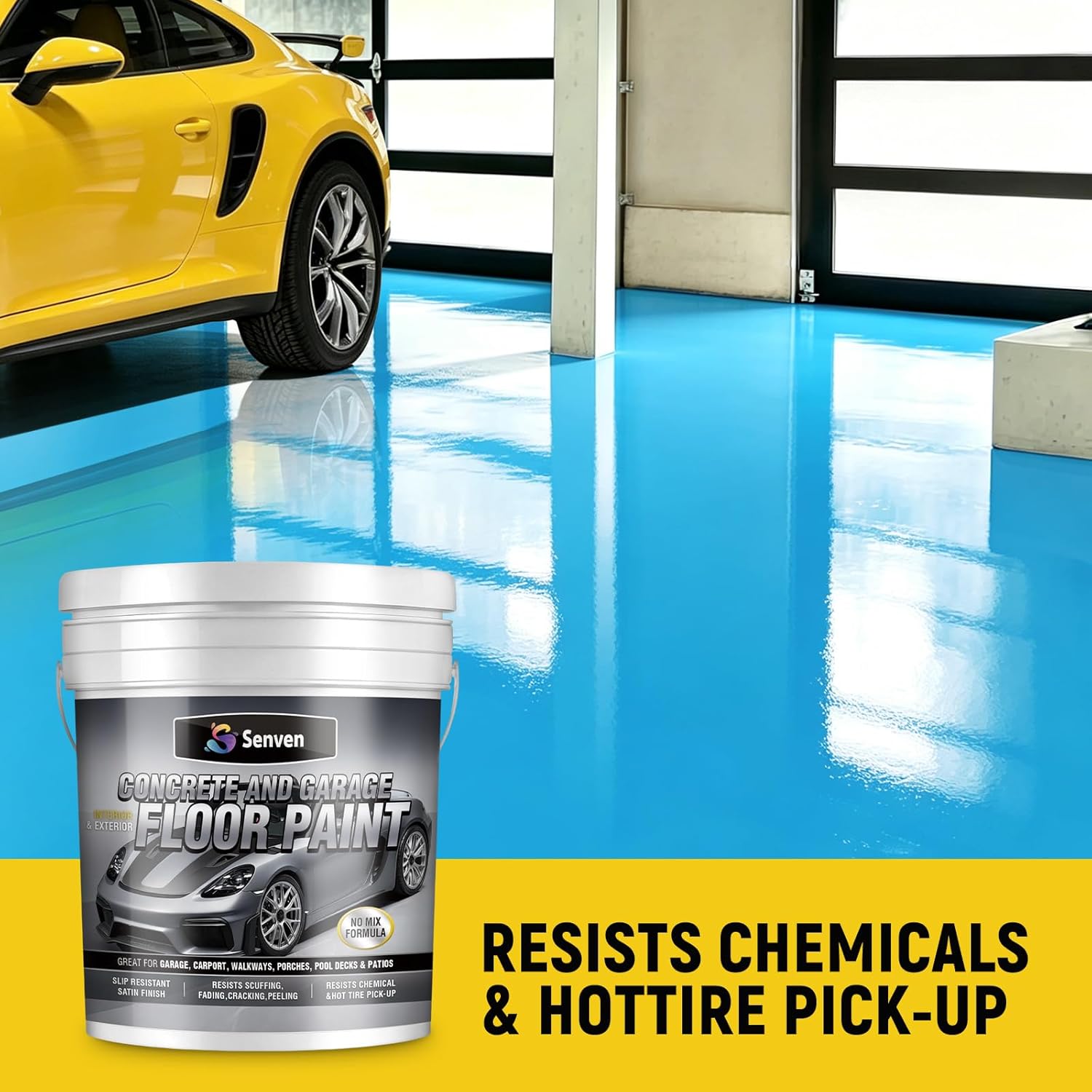 Acrylic Concrete & Garage Floor Paint 1 Gallon, Blue 2 Car Kit 300-320 sq.ft Interior/Exterior Concrete Paint for Basement Floors, Porches, Driveways Concrete Coating For Pool Decks Semi Gloss