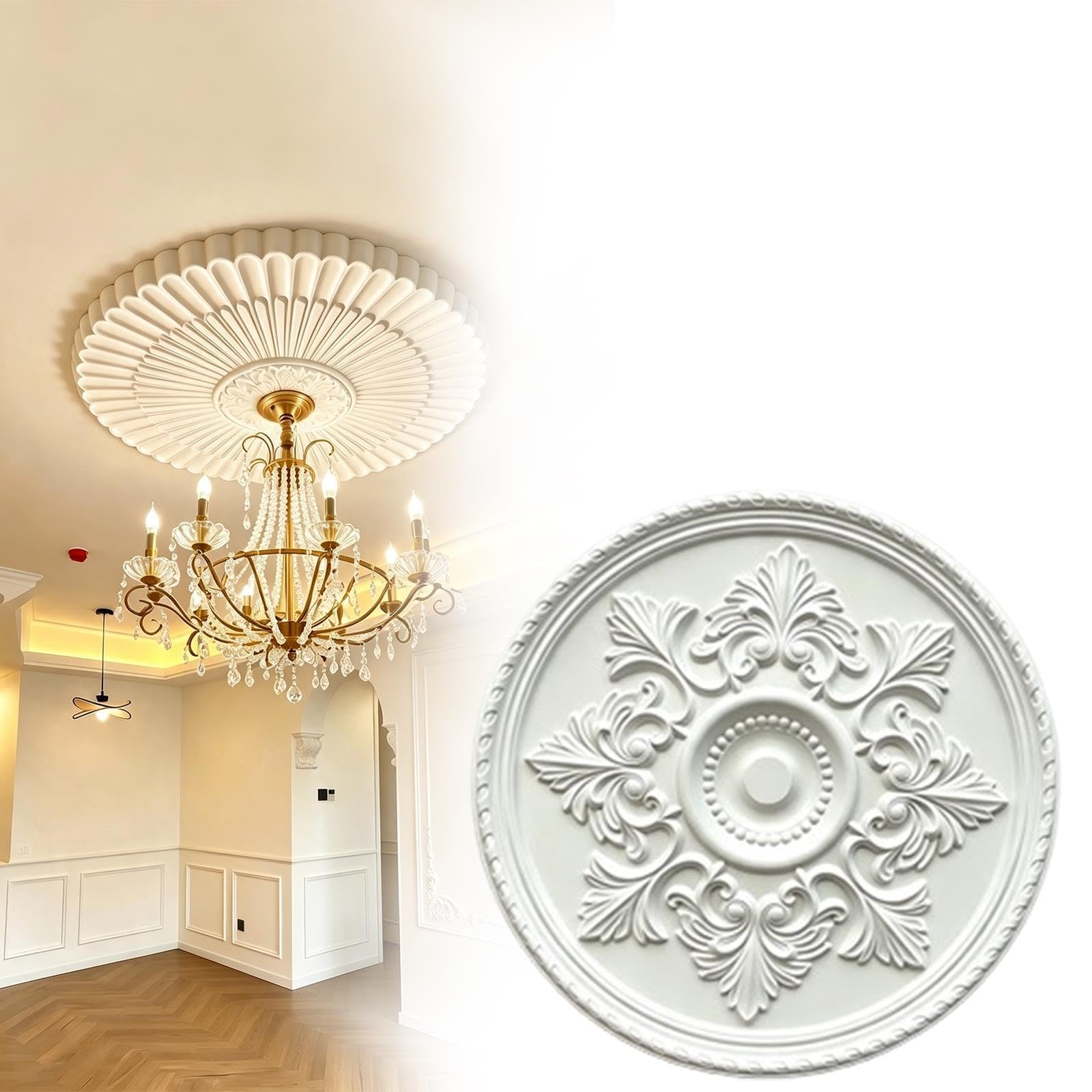Rosone per soffitto, diametro esterno 23"/32" x diametro interno 1,7"/2,3" | Materiale in poliuretano (PU), placca di copertura rotonda per soffitto, rosone per lampadari(60cm)